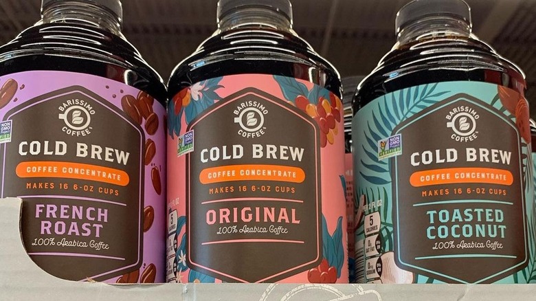 Bottles of Aldi brand cold brew on a shelf