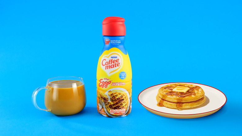 Eggo creamer with waffles and coffee