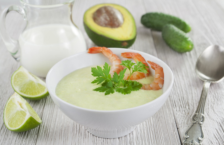 Chilled Avocado Soup With Seared Chipotle Shrimp