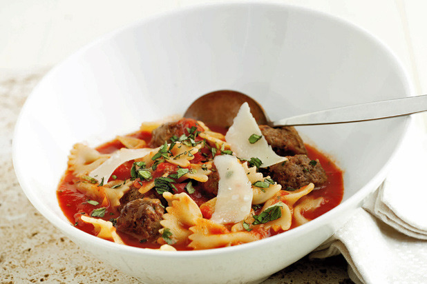 "Spaghetti" and Meatballs Soup