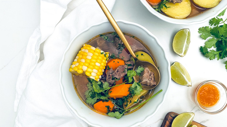 aerial shot of caldo de res soup