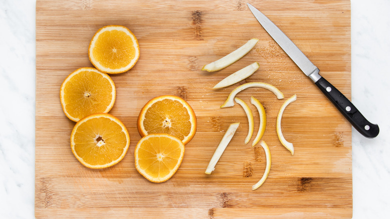 fruit on cutting board 