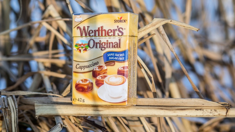 Werther's coffee on a bench