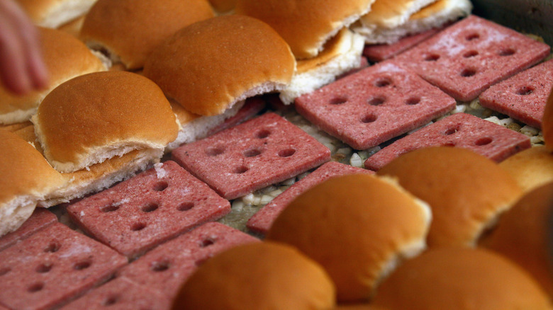 white castle sliders being made on griddle