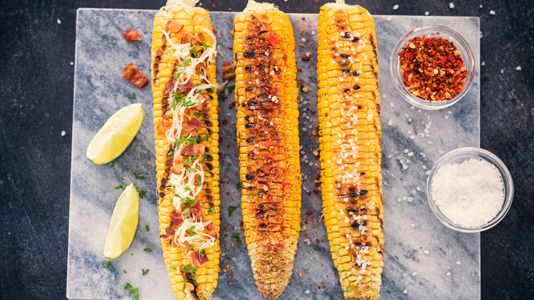 Corn cobs with various seasonings