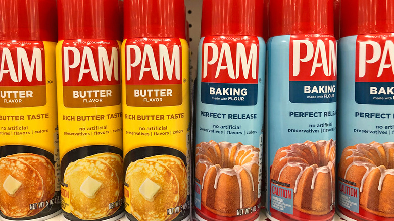 A lineup of PAM cooking spray cans