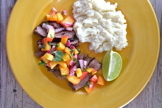 Mocha Marinated Steak with Peach Salsa Recipe