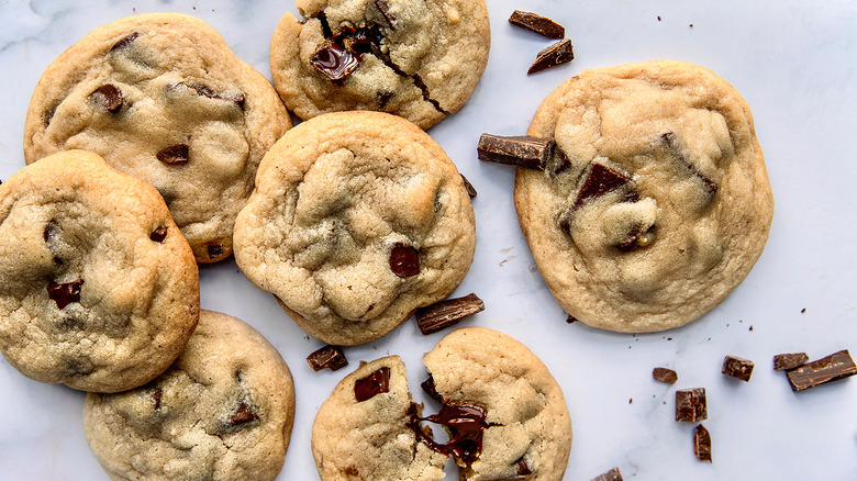 chocolate chip cookies on counter