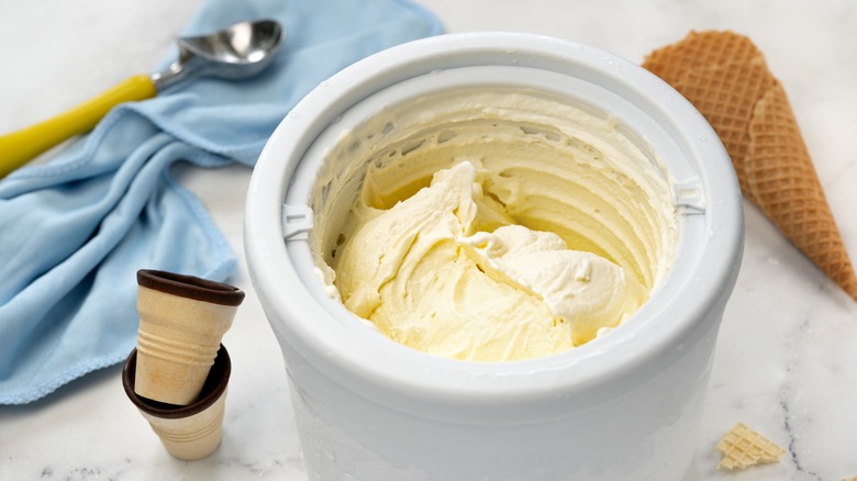 homemade vanilla ice cream in ice cream maker