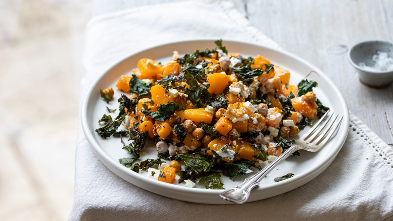 Kale and squash with crunchy chickpeas