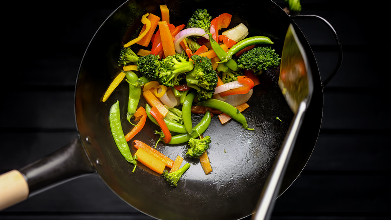 mixed vegetables in a wok