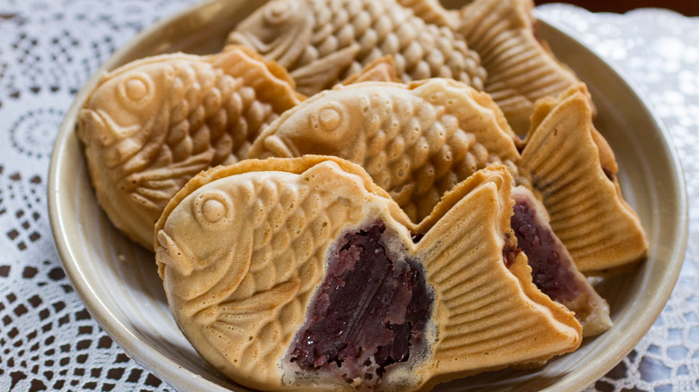 Red bean taiyaki on plate