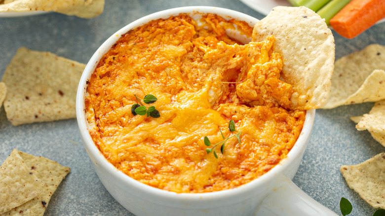 cheesy chicken dip with chips