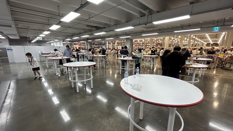 Standing-only tables at a South Korea Costco