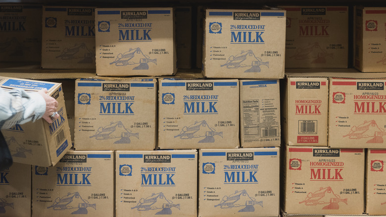 Boxes of Kirkland milk