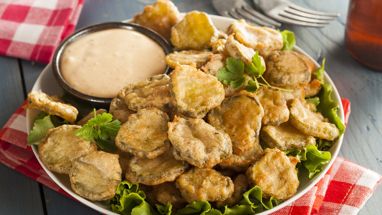 Fried pickles with dipping sauce