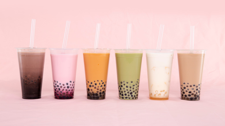 Multiple flavored boba tea drinks