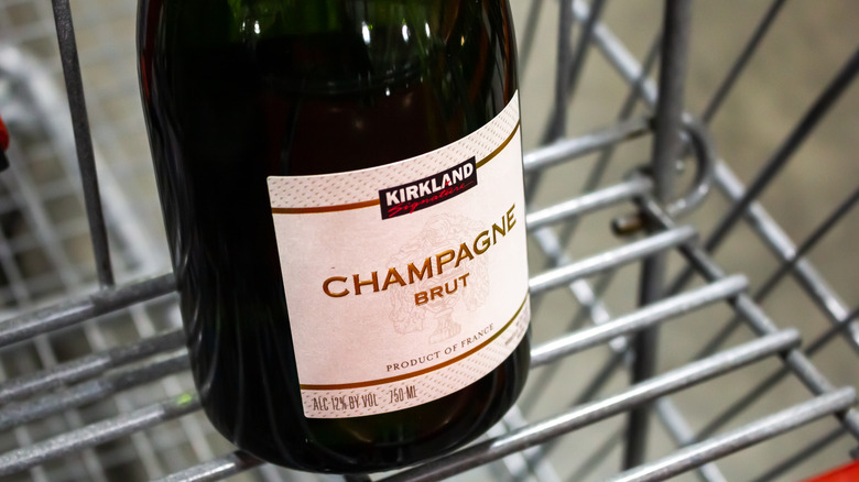 A bottle of Kirkland champagne