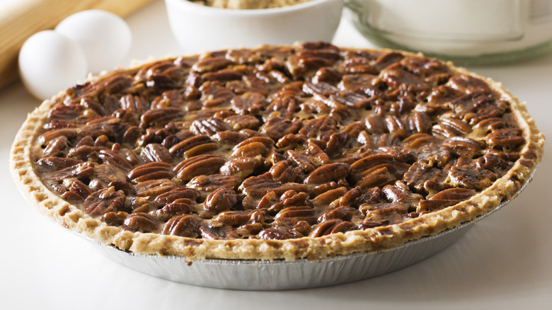 Pecan pie on counter