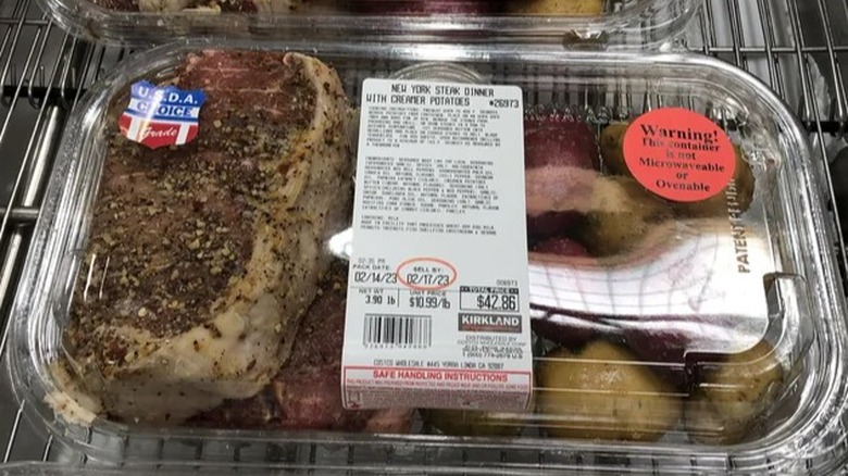 label of Costco prepackaged steak and potatoes dinner