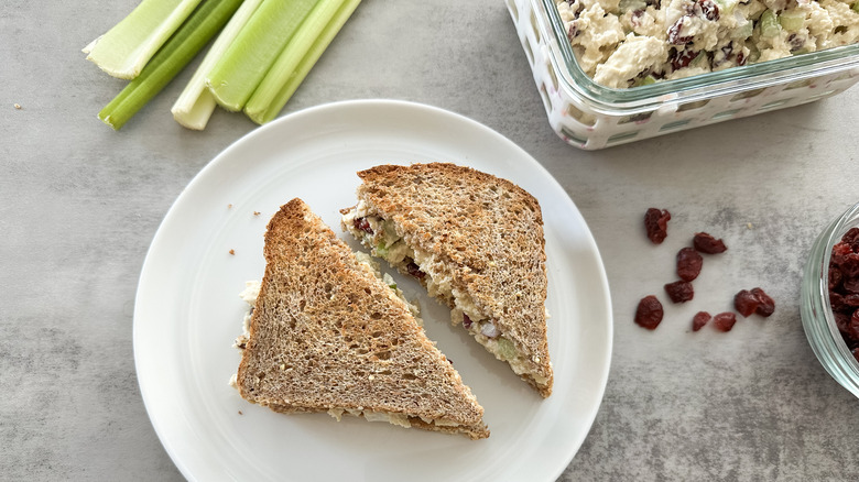 cranberry tofu salad on wheat bread