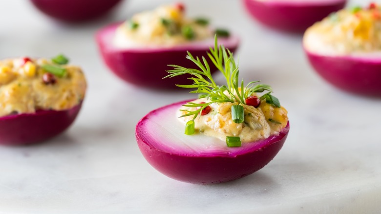 Pink-dyed deviled eggs