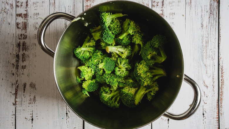 broccoli in soup pot