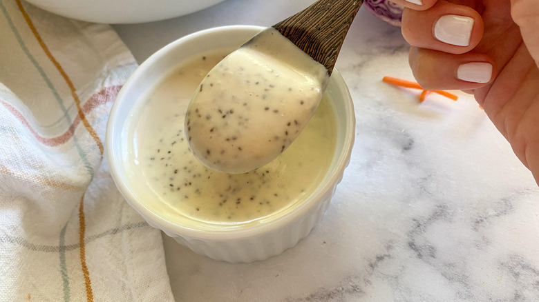 creamy coleslaw dressing in bowl 