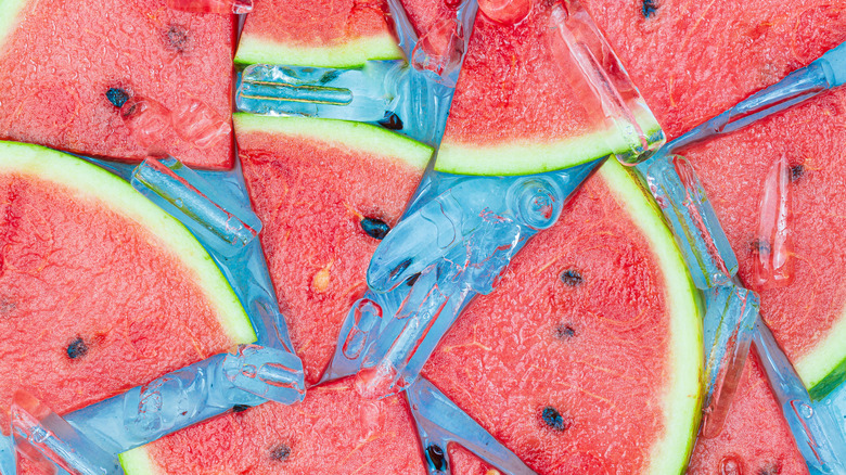 sliced watermelon on ice