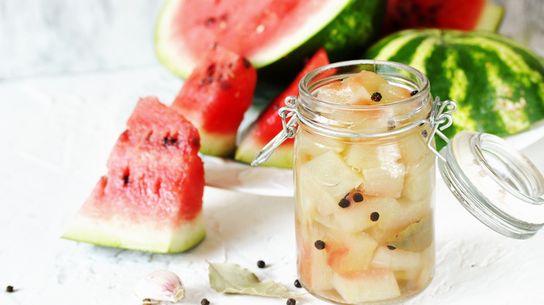 jar of pickled watermelon rind