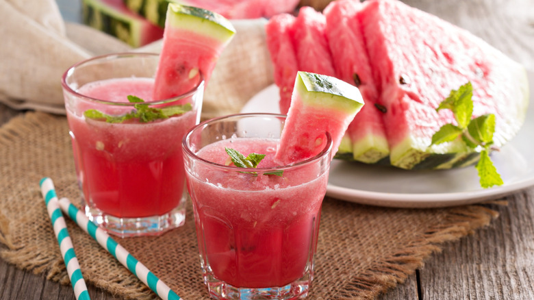 watermelon drinks with stick garnishes