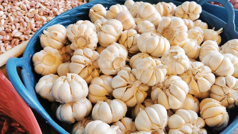 Large bin of garlic