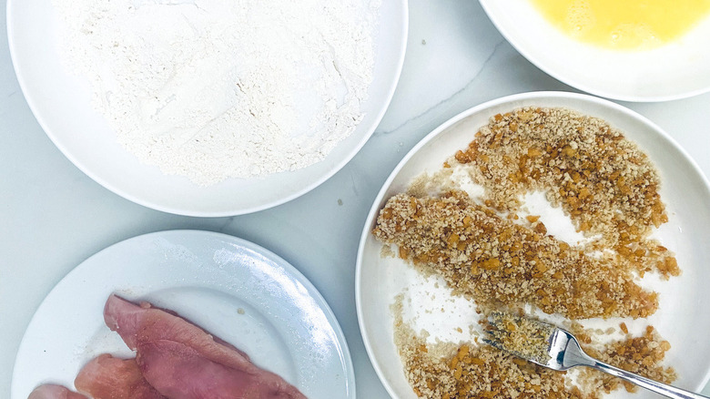 chicken flour eggs and crumbs