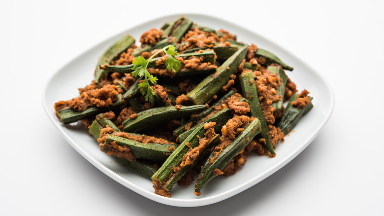 fried okra on white plate