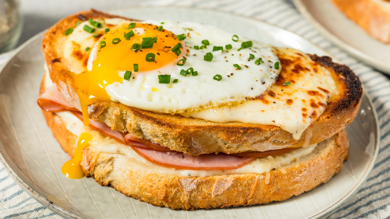 White plate with croque madame