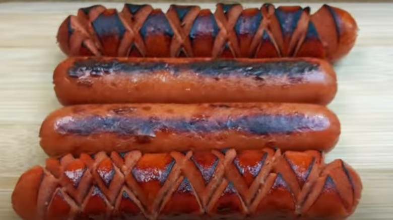 Crosshatched hot dogs