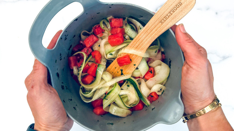 watermelon cucumber salad in bowl