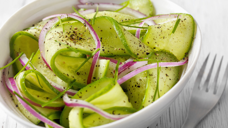 Cucumber salad with red onions