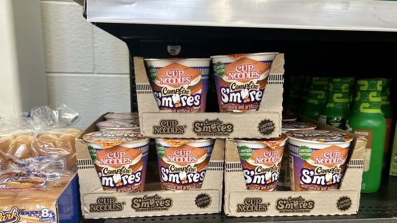 Cup Noodles Campfire S'mores on a shelf