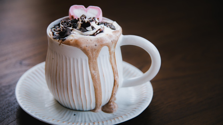 hot chocolate with sprinkles and heart marshmallows