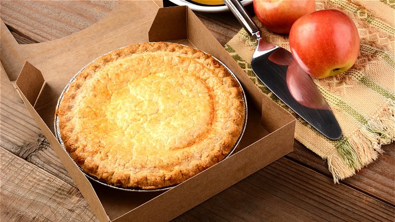 Apple pie in brown box