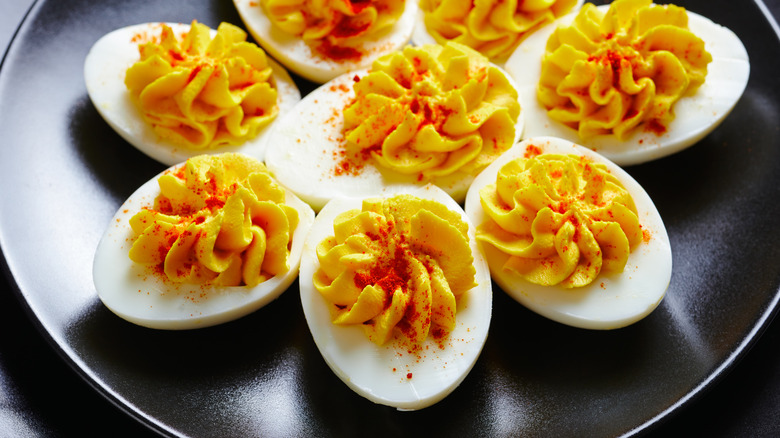 Deviled eggs with paprika on top