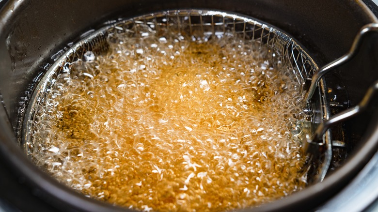 Oil bubbling in a deep fryer