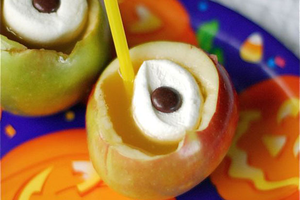 Apple Cider with Marshmallow Eyeballs