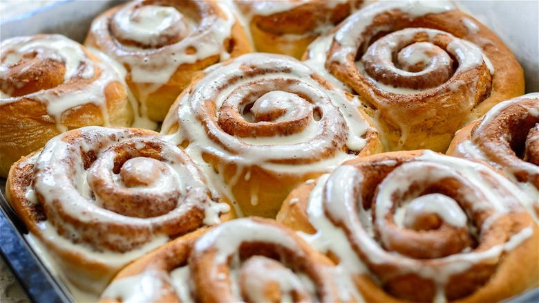 Baked cinnamon rolls with icing 