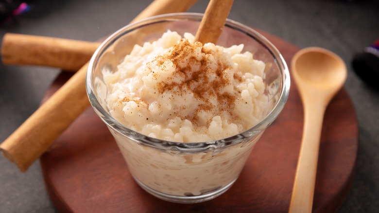 rice pudding in glass dish