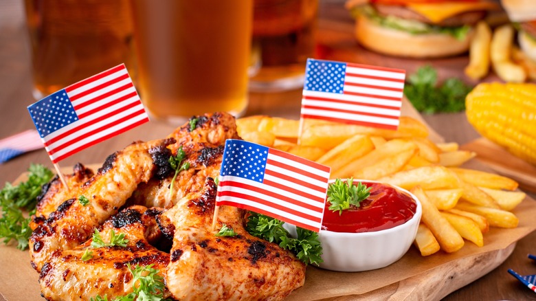 Chicken and fries with American flags