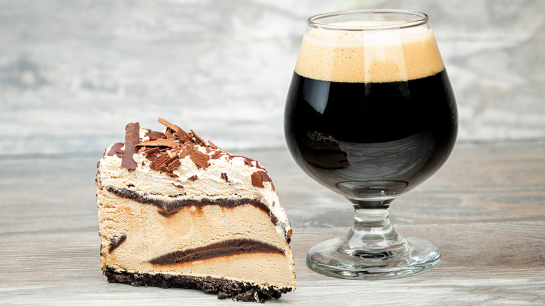 Dark beer and slice of cake