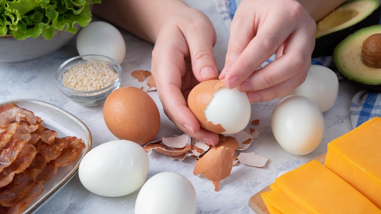 Person making egg burgers