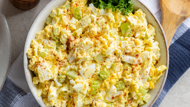 Bowl of seasoned egg salad